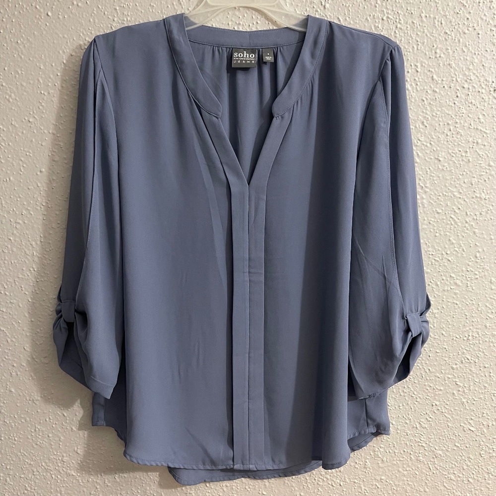 SOHO Jeans by New York & Company Blue Gray long Sleeve Blouse Size S